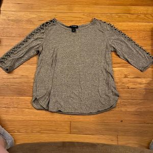gray lace up sleeve blouse